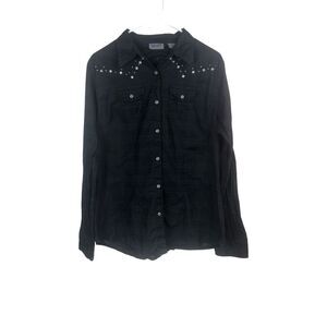 Wrangler Women’s Large Dark Button-Up Long Sleeve Collared Graphic Shirt